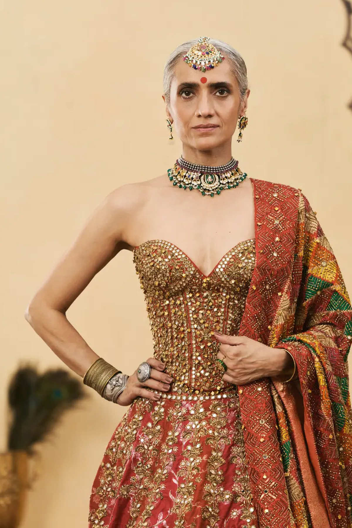 Do-Rang Brocade Gota Lehenga Set