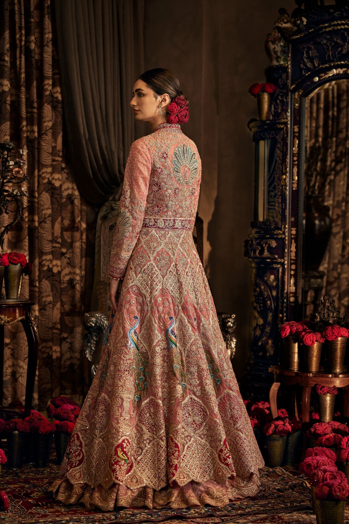Earthy Pink Tulle Kalidar Jacket Lehenga