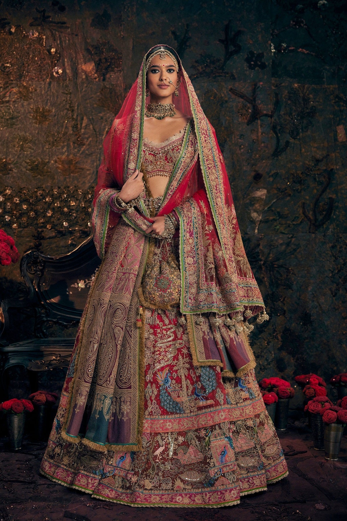 Earthy Red Embroidered Lehenga