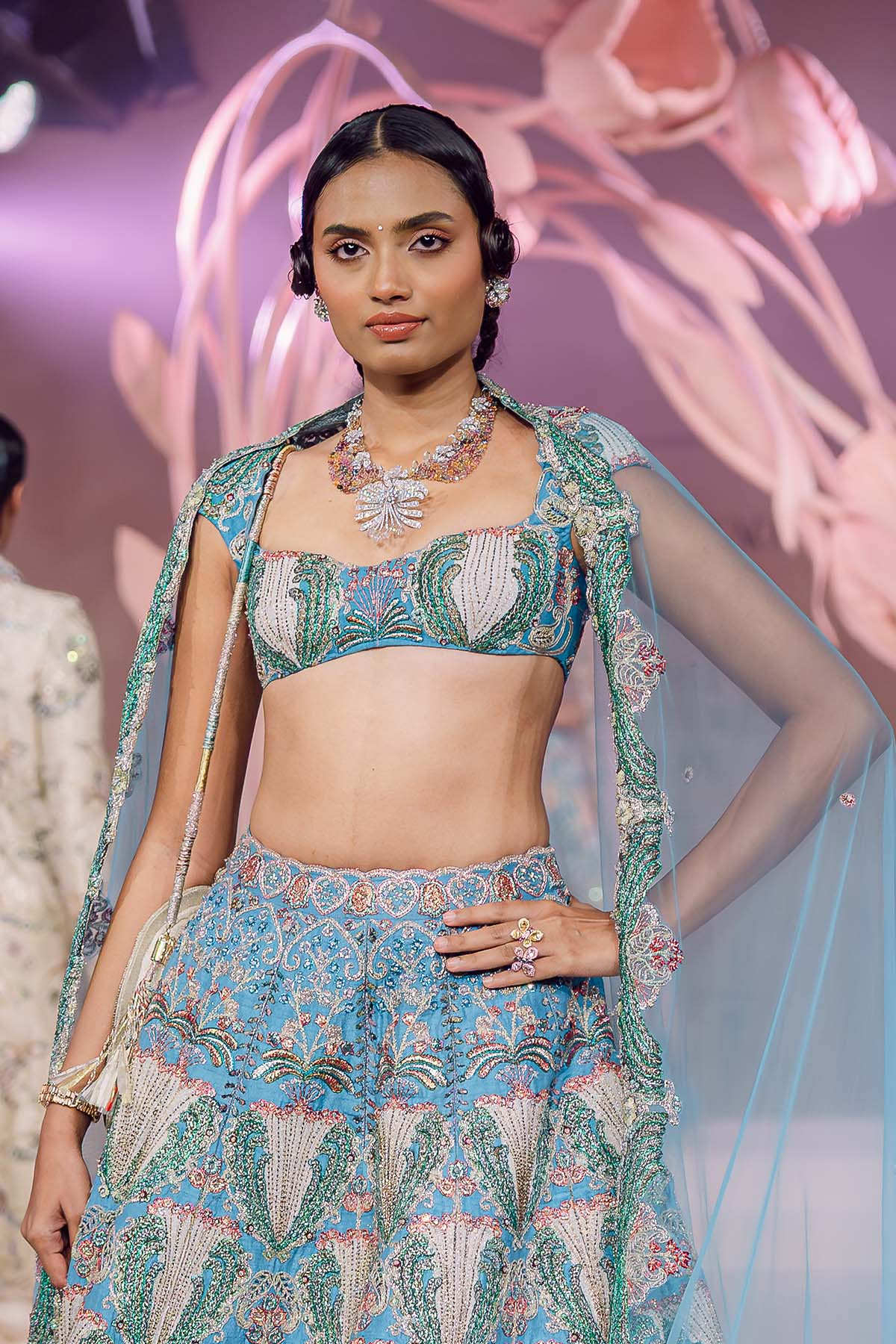 Gulnar - dodger blue raw silk lehenga