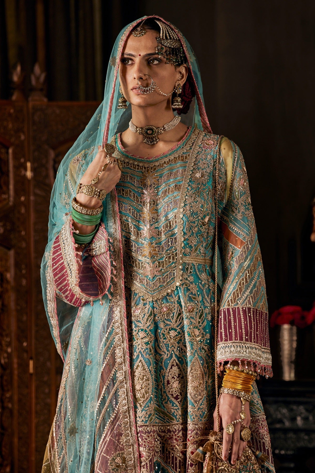 Firozi Tulle Short Kurta Sharara