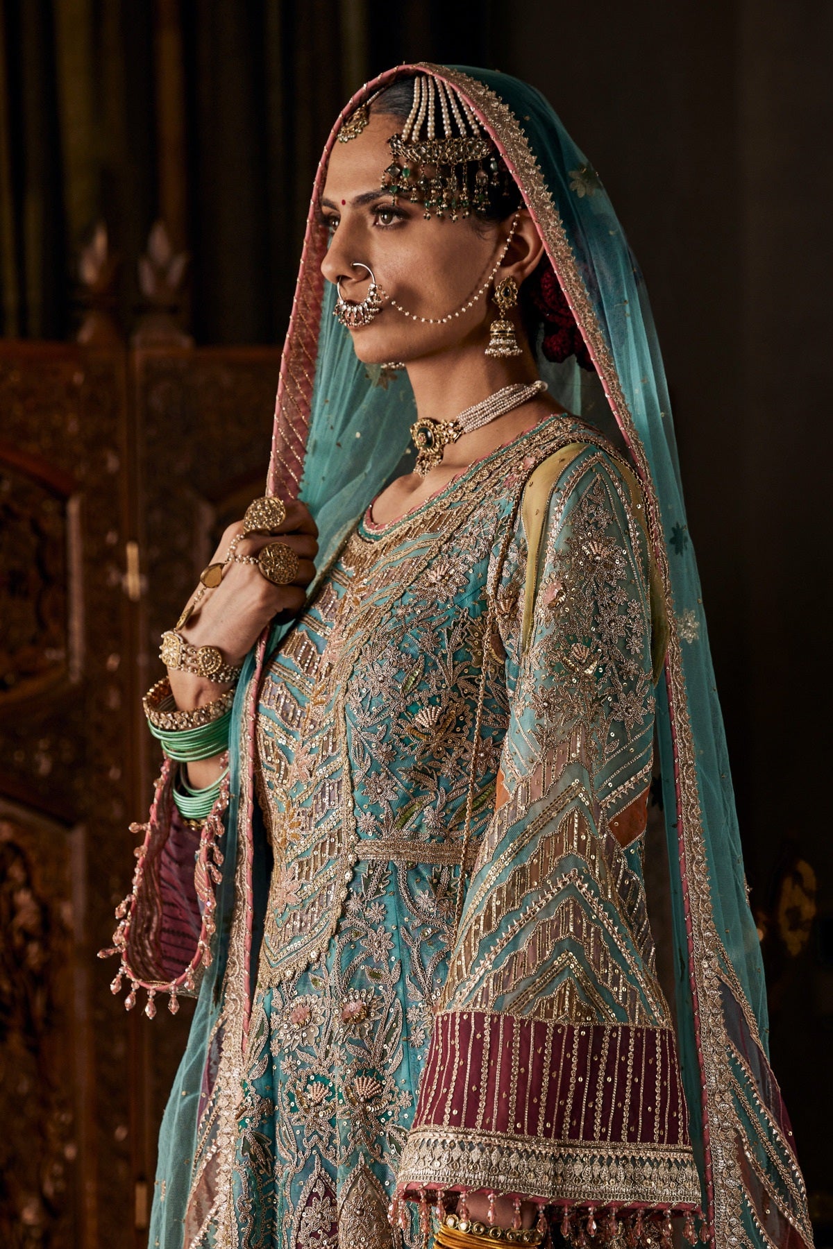 Firozi Tulle Short Kurta Sharara