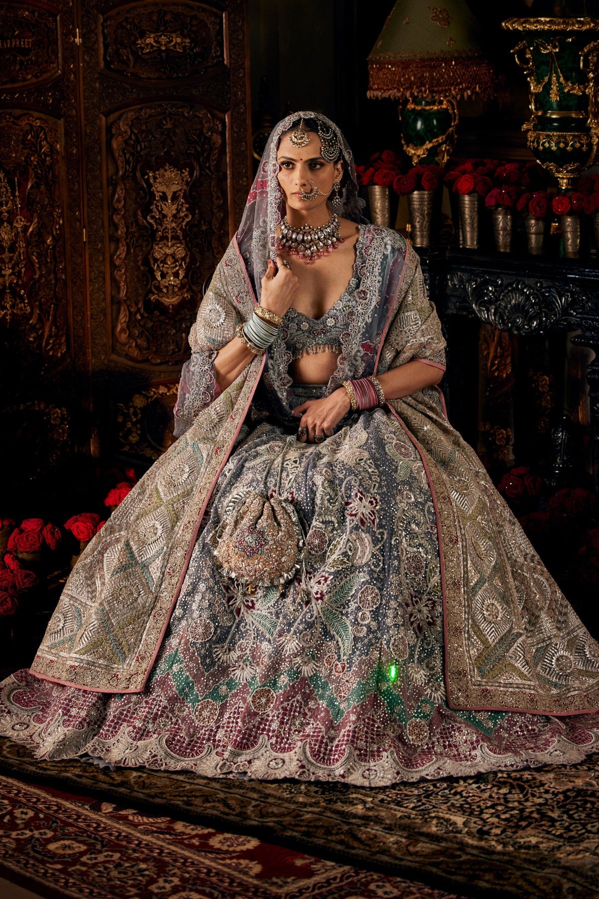 Flint Grey Tulle Lehenga