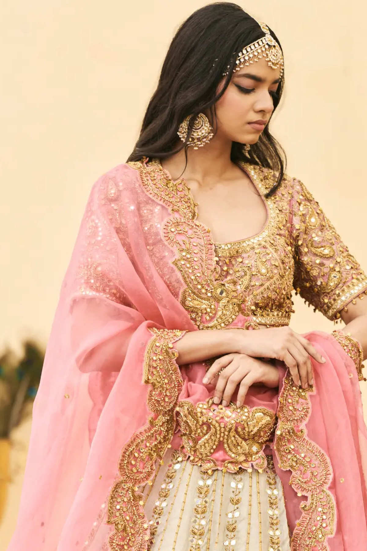 Gulabi-Rajat Tissue Lehenga Set
