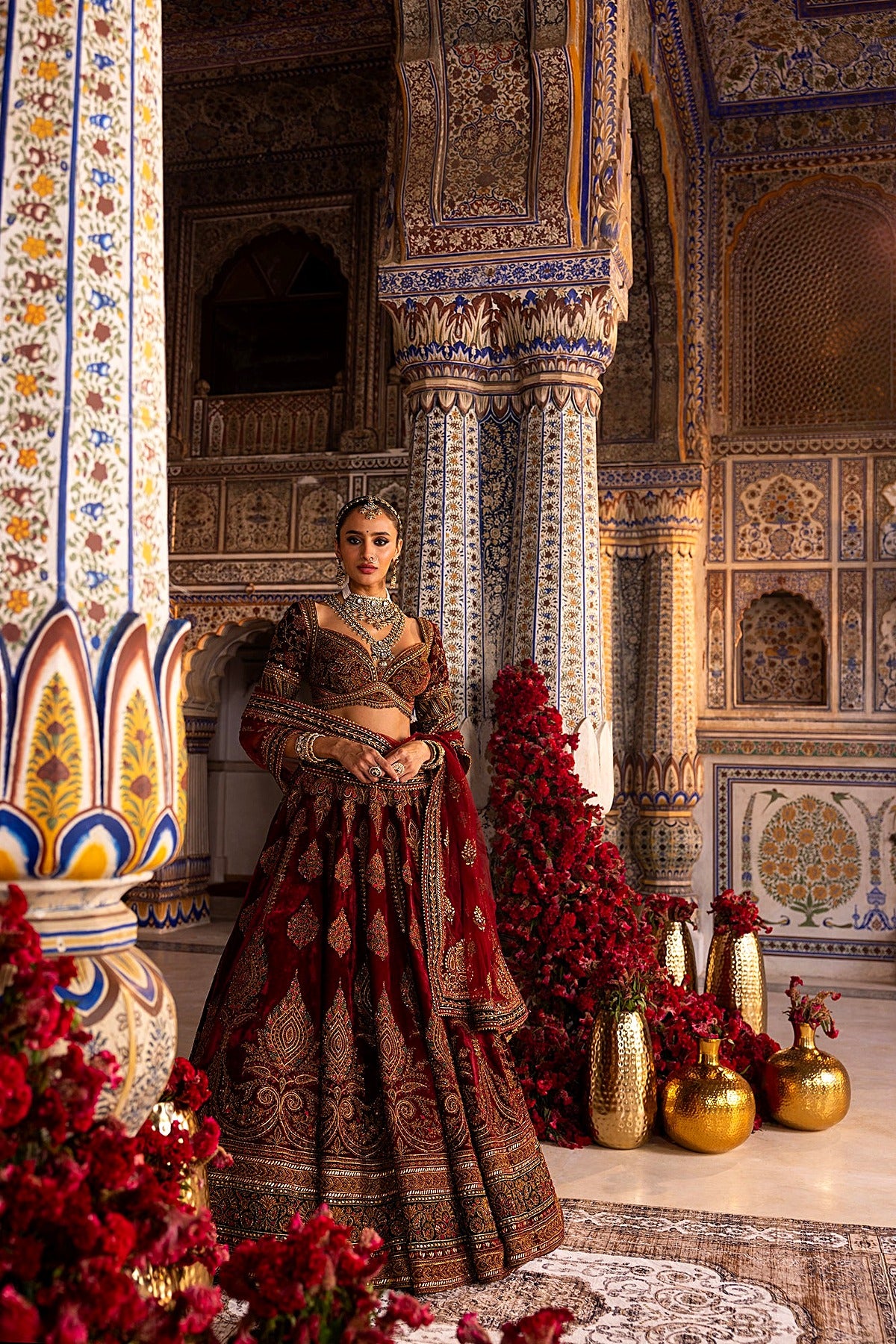 Rich Velvet Wine Lehenga with Dabka Work