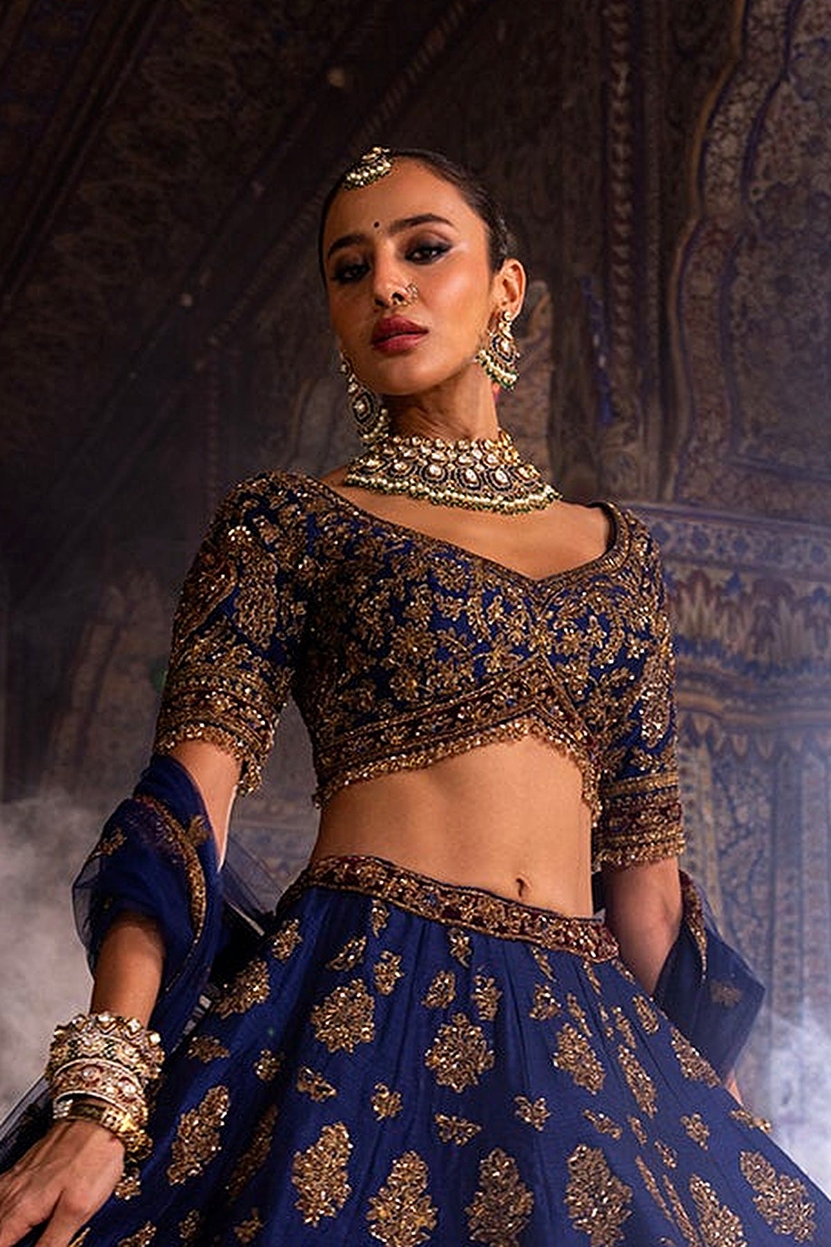 Antique Gold Zardozi Embroidered Lehenga Set