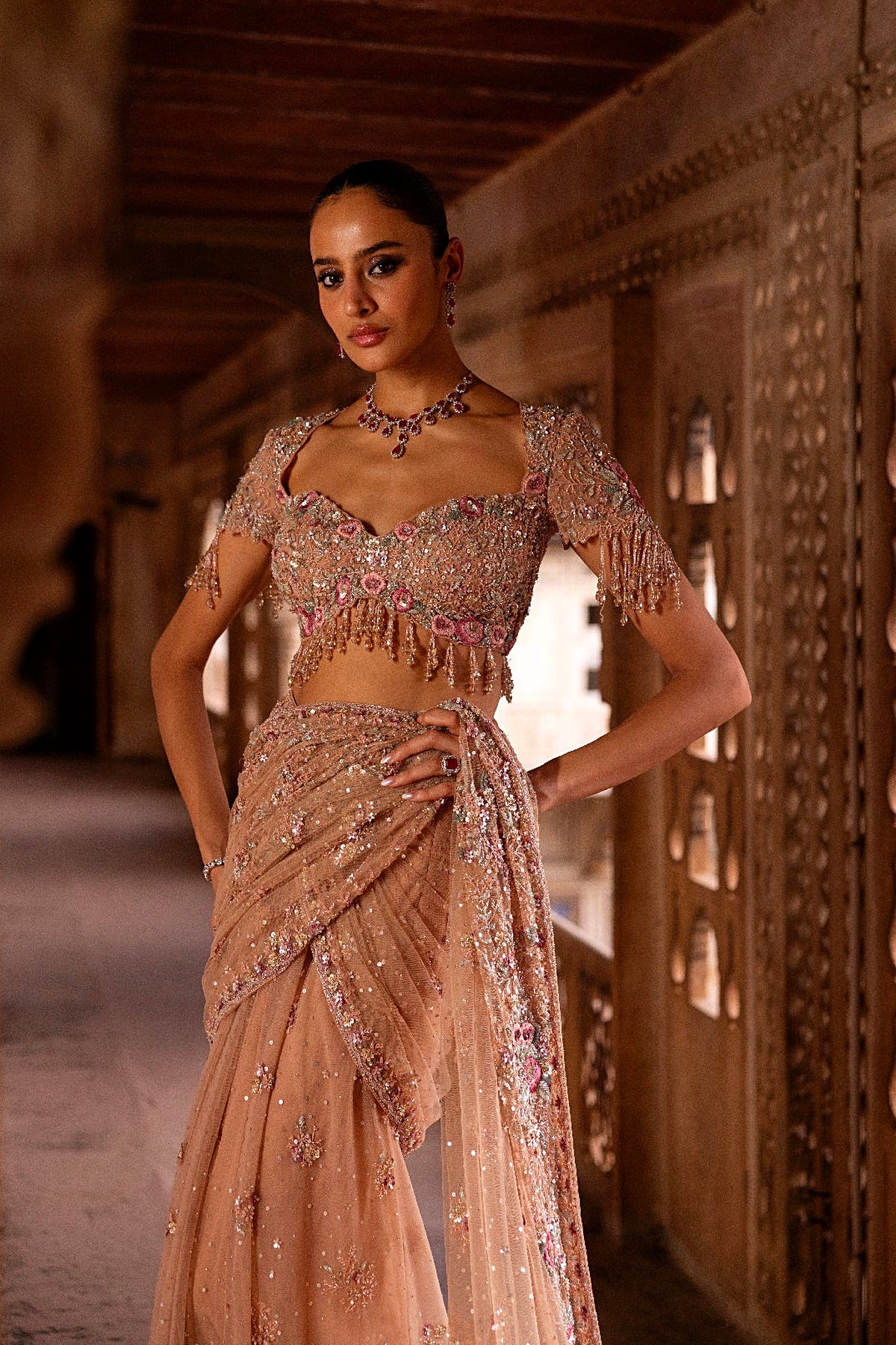 Peach Saree Set