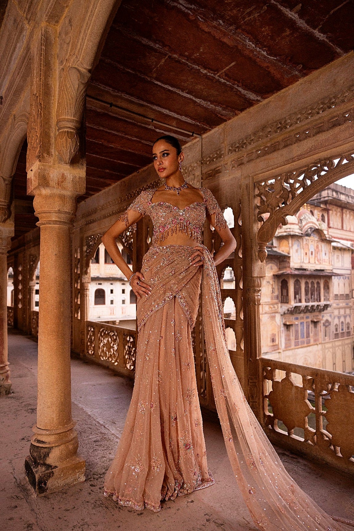 Peach Saree Set