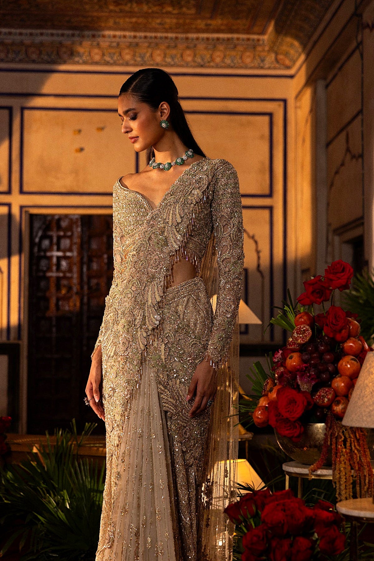 Pista Draped Saree Set