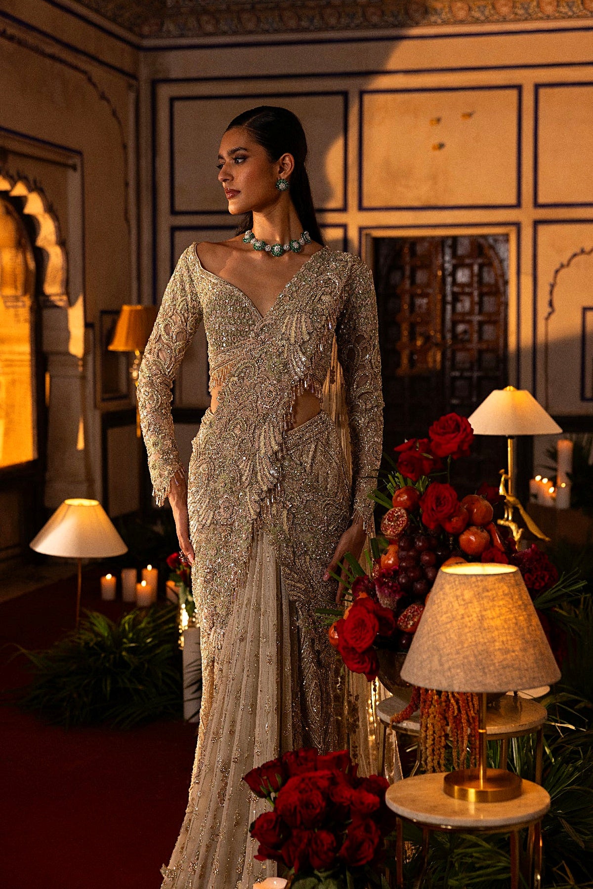Pista Draped Saree Set