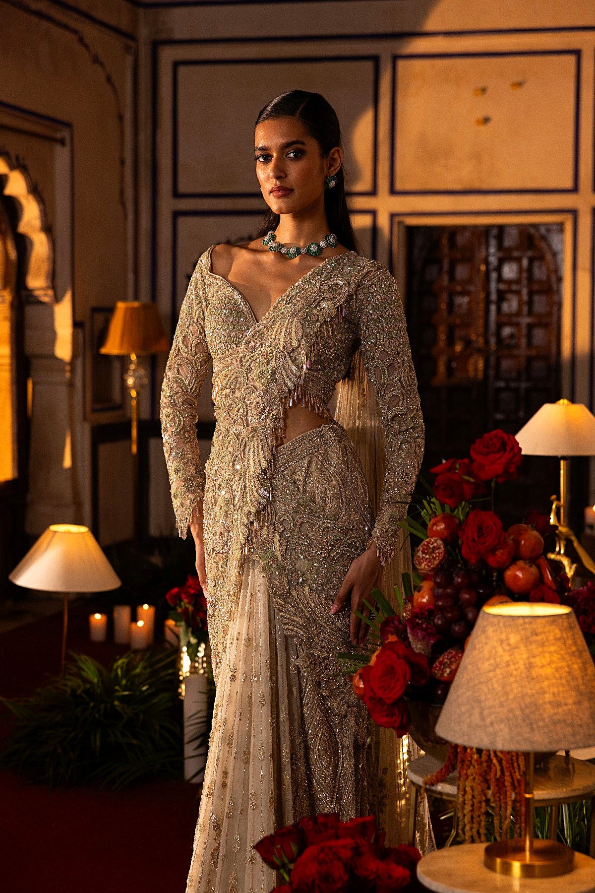 Pista Draped Saree Set