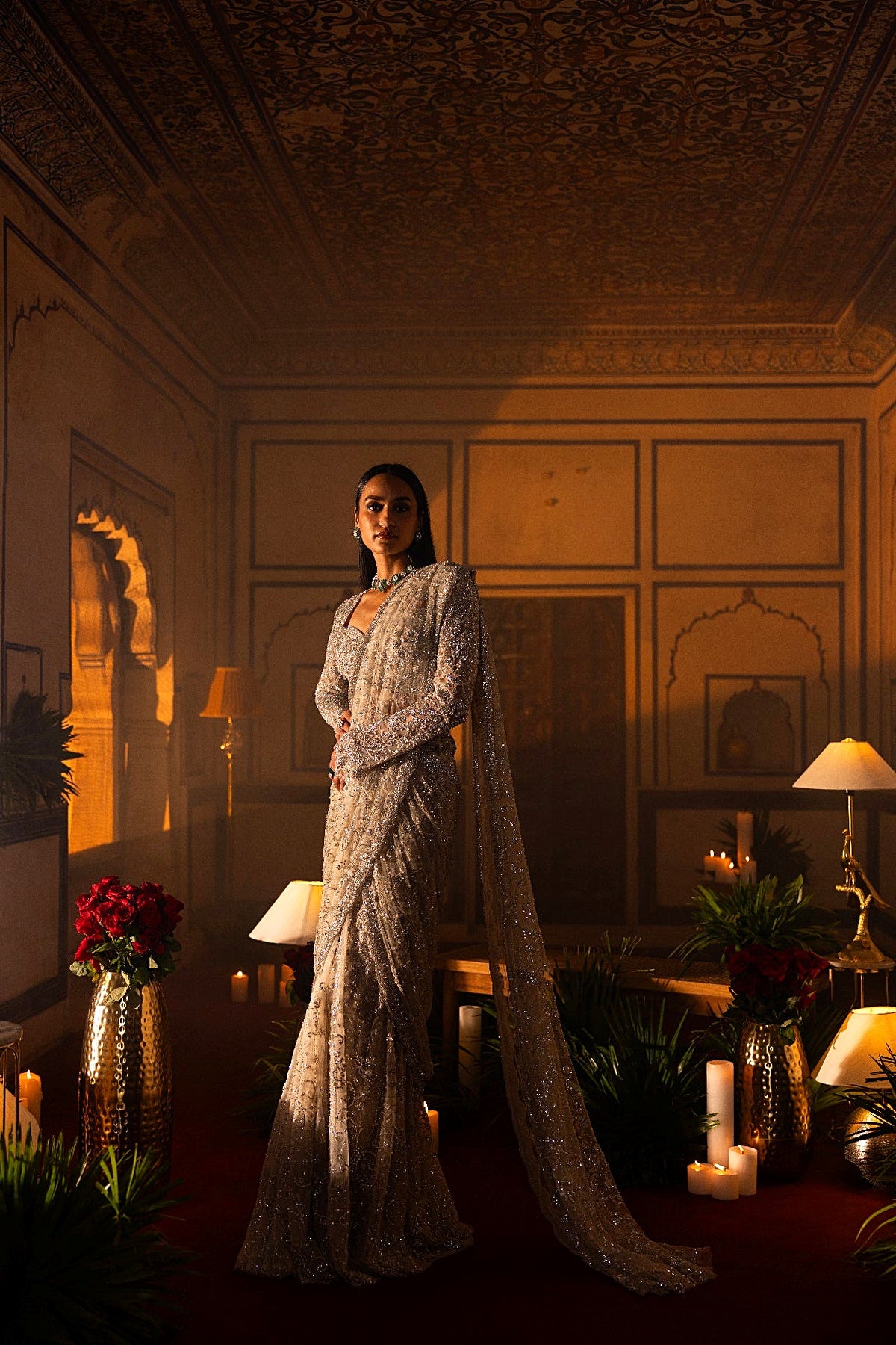 Silver Draped Saree Set