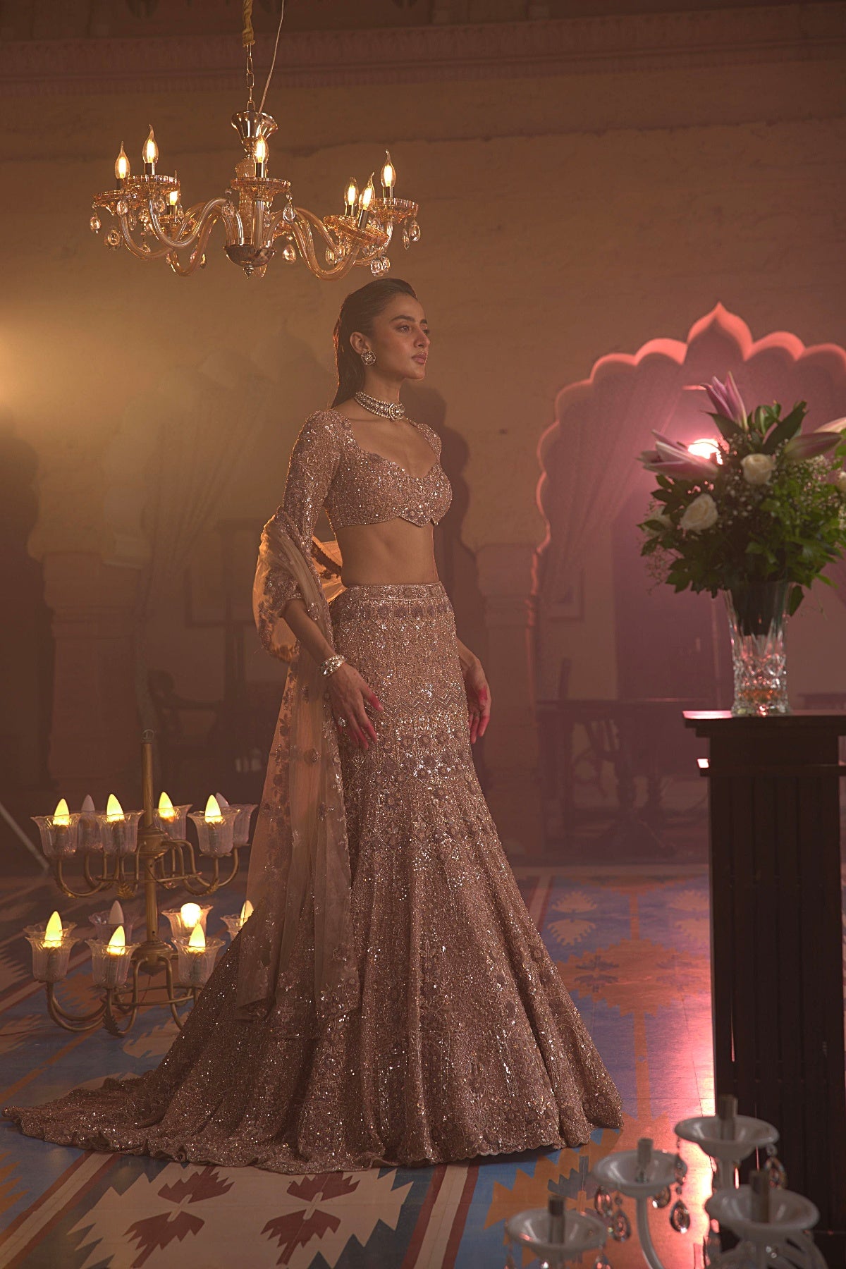 Beige Fish Cut Lehenga Set
