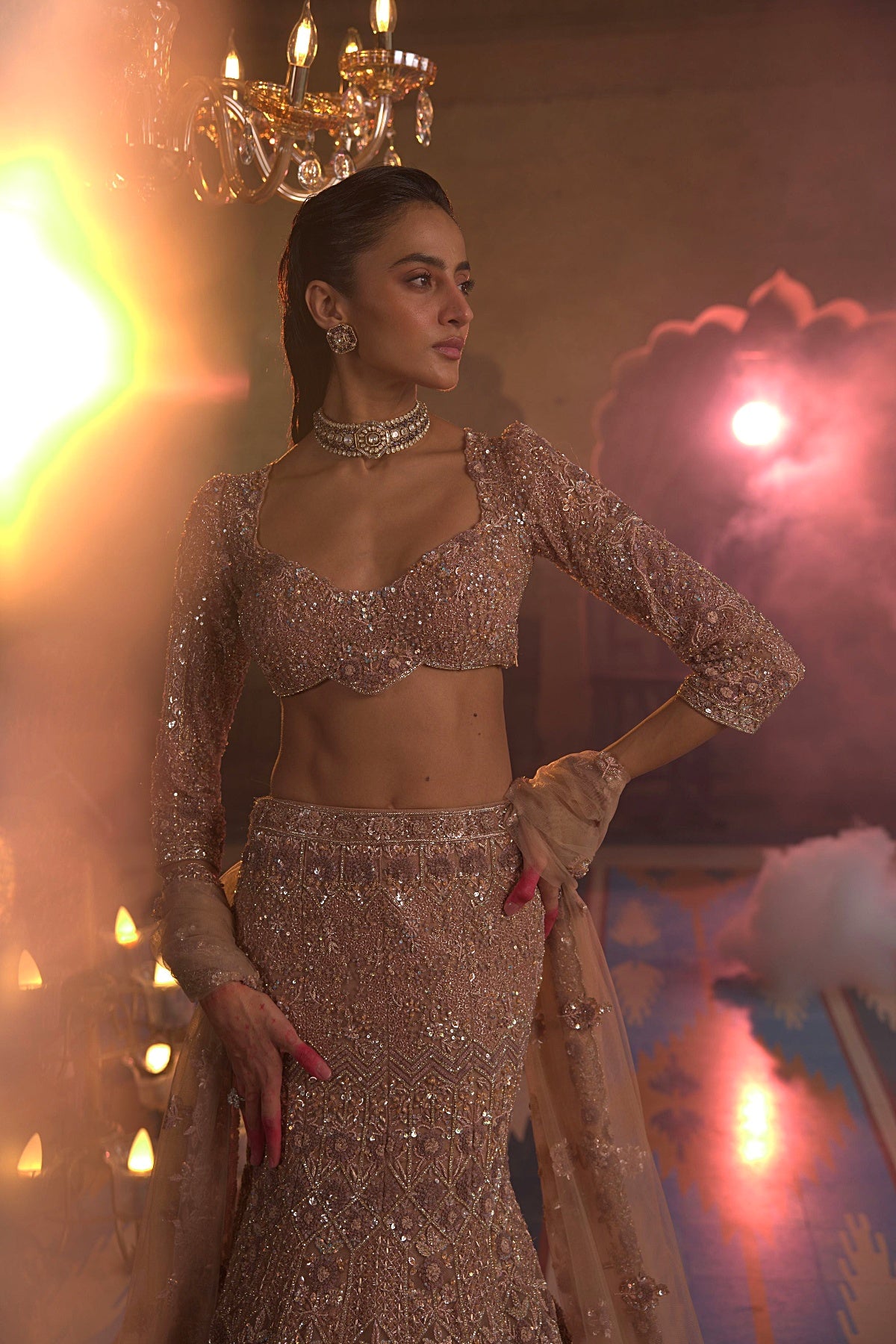 Beige Fish Cut Lehenga Set