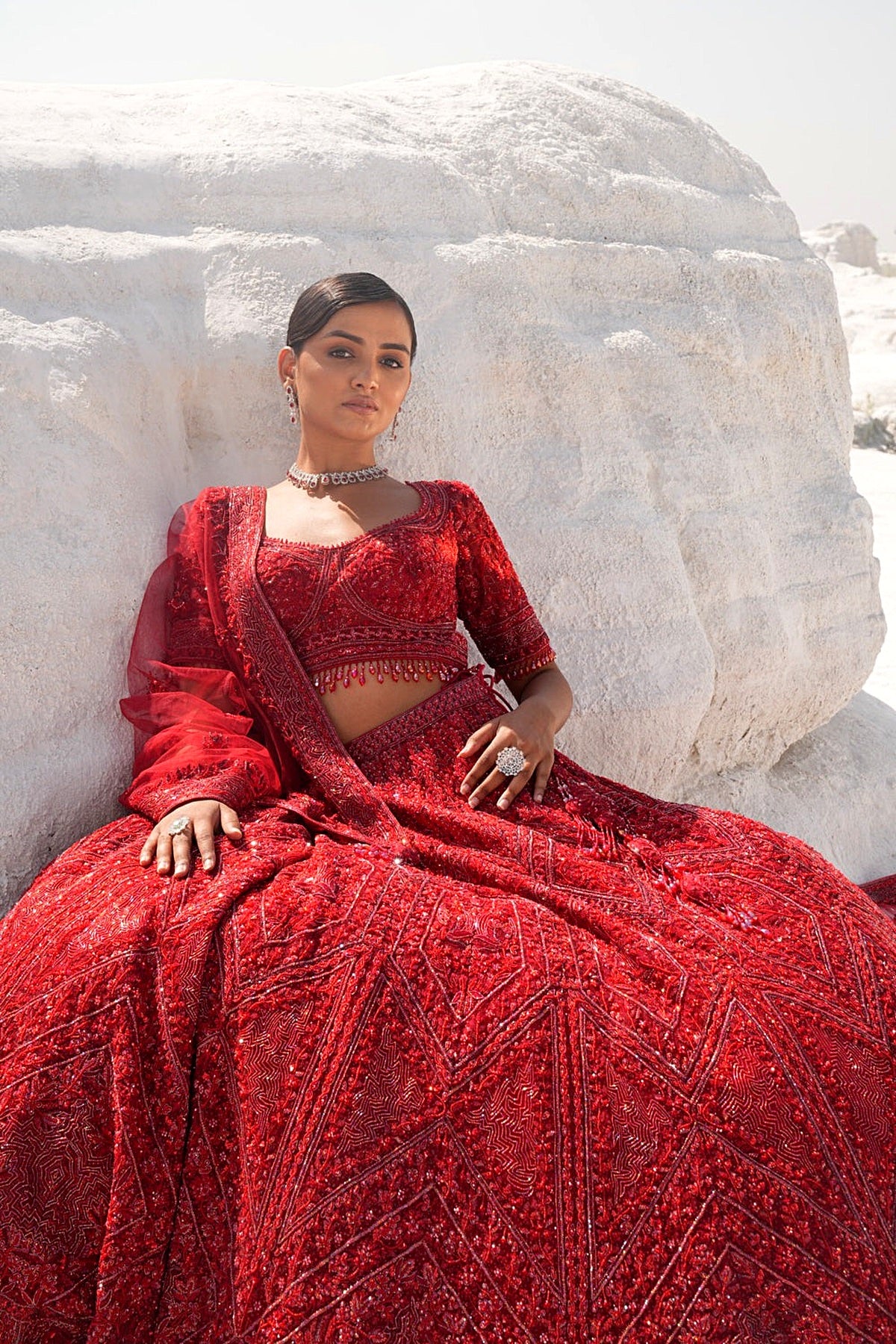 RED EMBELLISHED LEHENGA SET