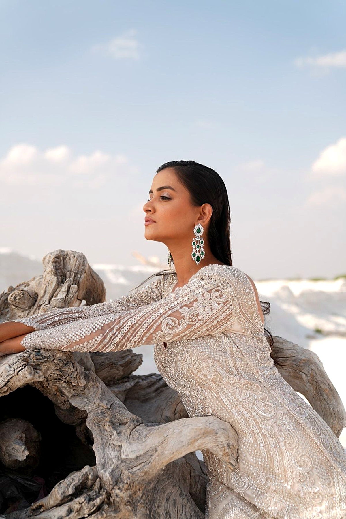 IVORY FISH CUT EMBELLISHED GOWN