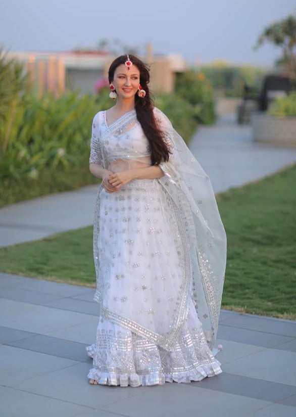 Chahat tandon in BLUE CHEVRON LEHENGA SET