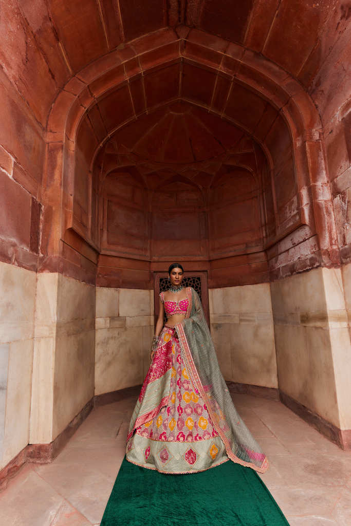 Hot Pink Banarsi Woven Lehenga