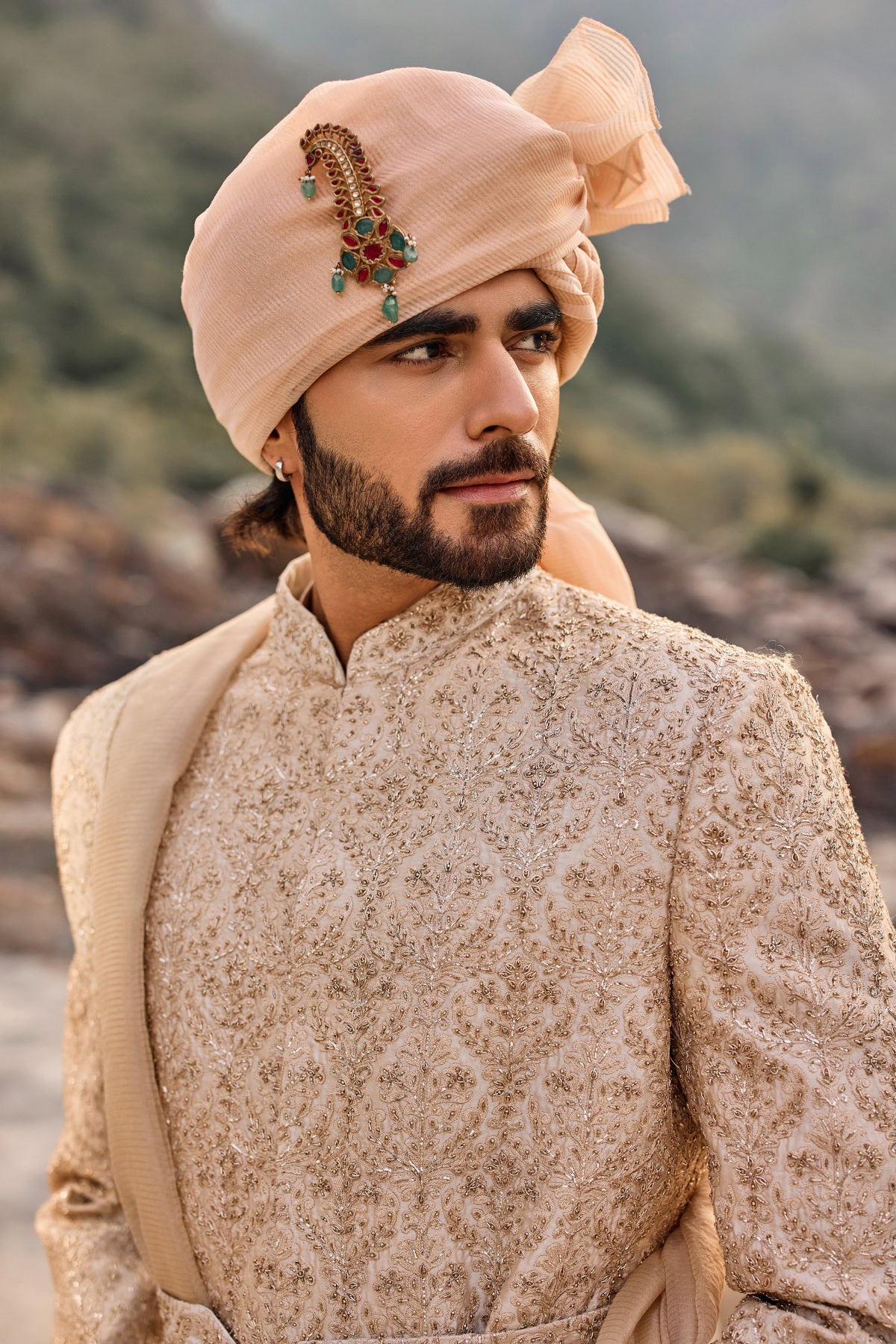 Rose Gold Zardozi Sherwani Set