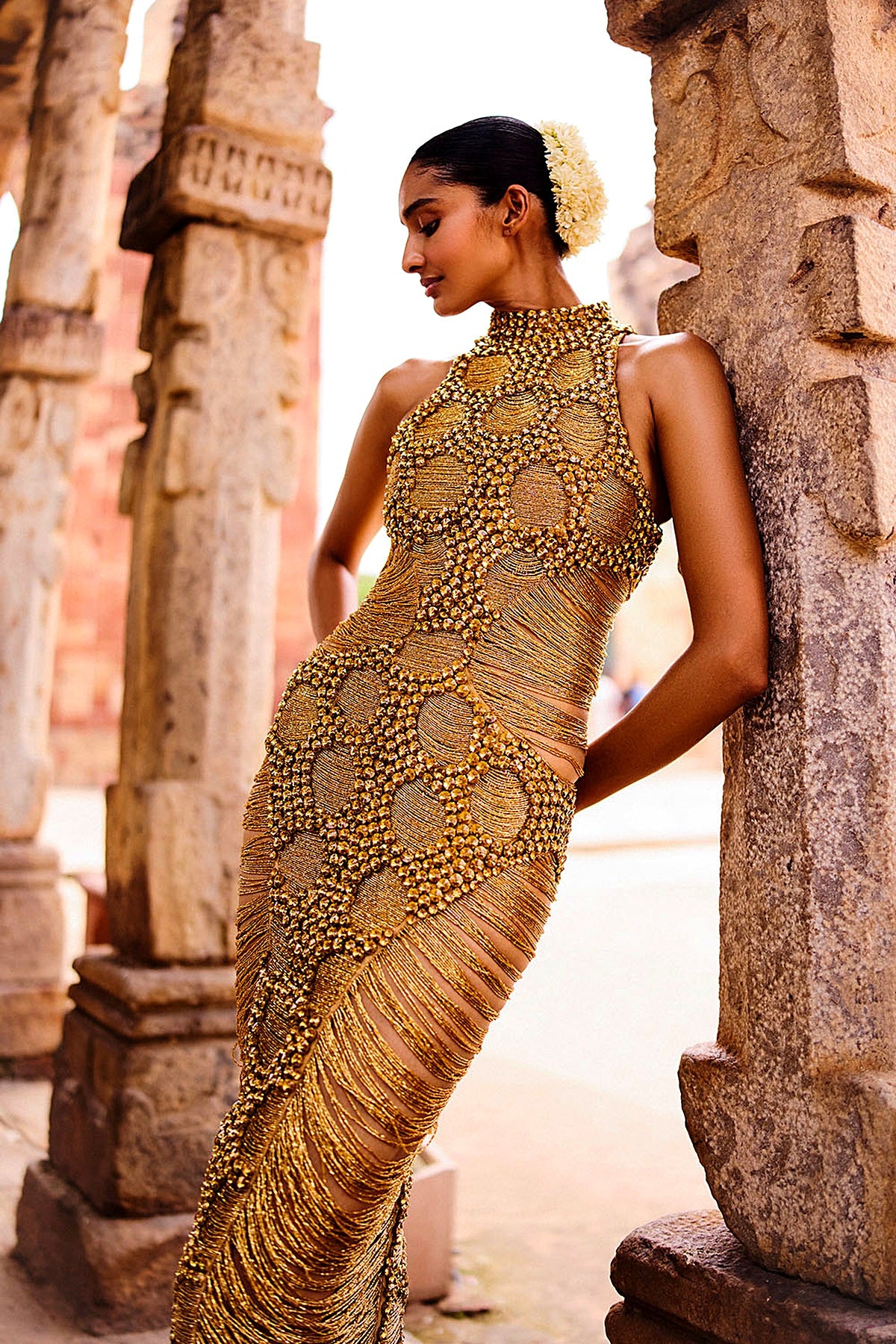 Maya Gold Stone Dress