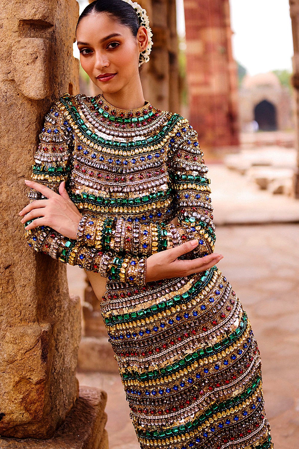 Nina Multimedia Crop Top And Skirt