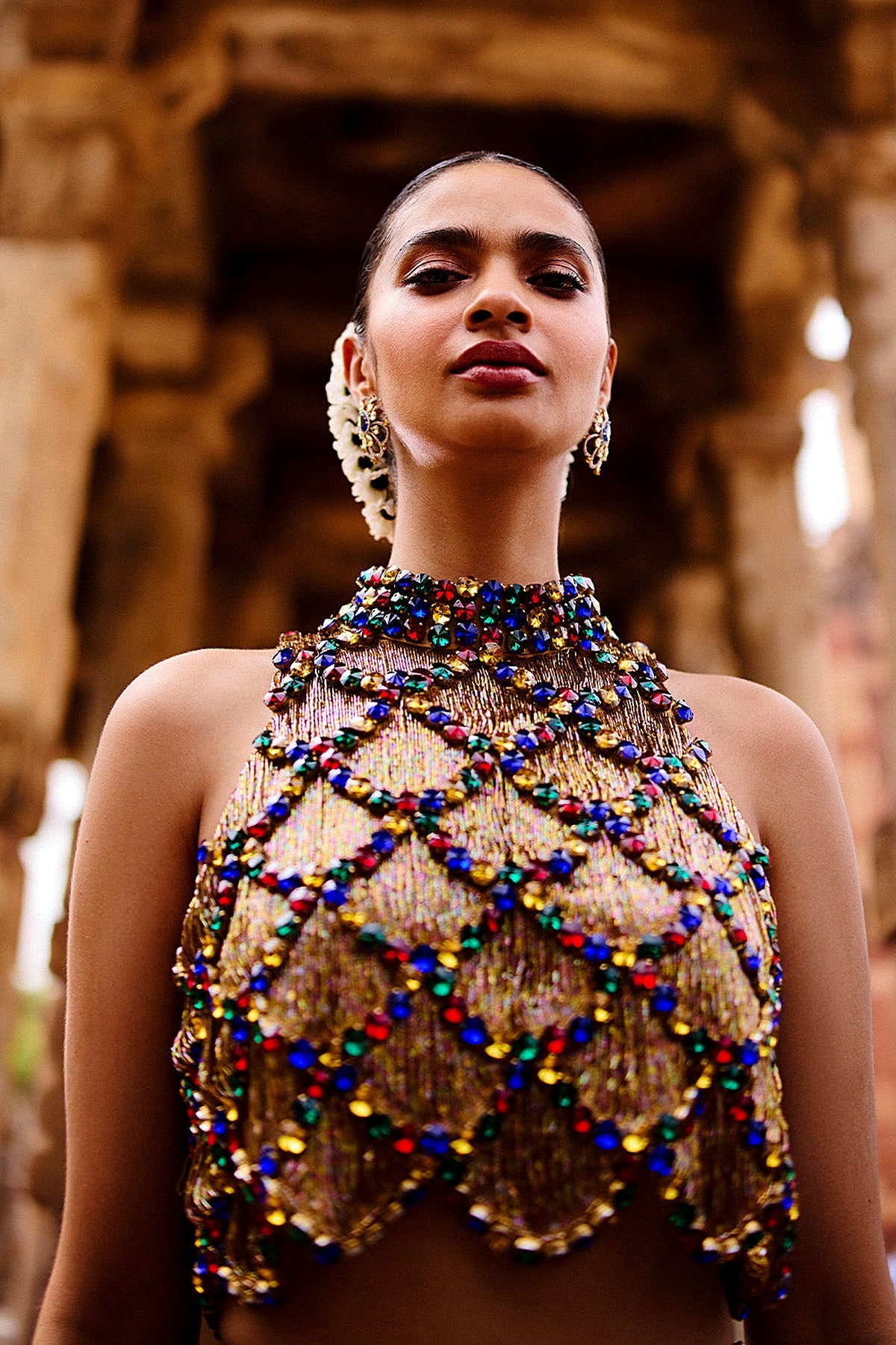 Kumu Gold Lattice Crop Top And Skirt