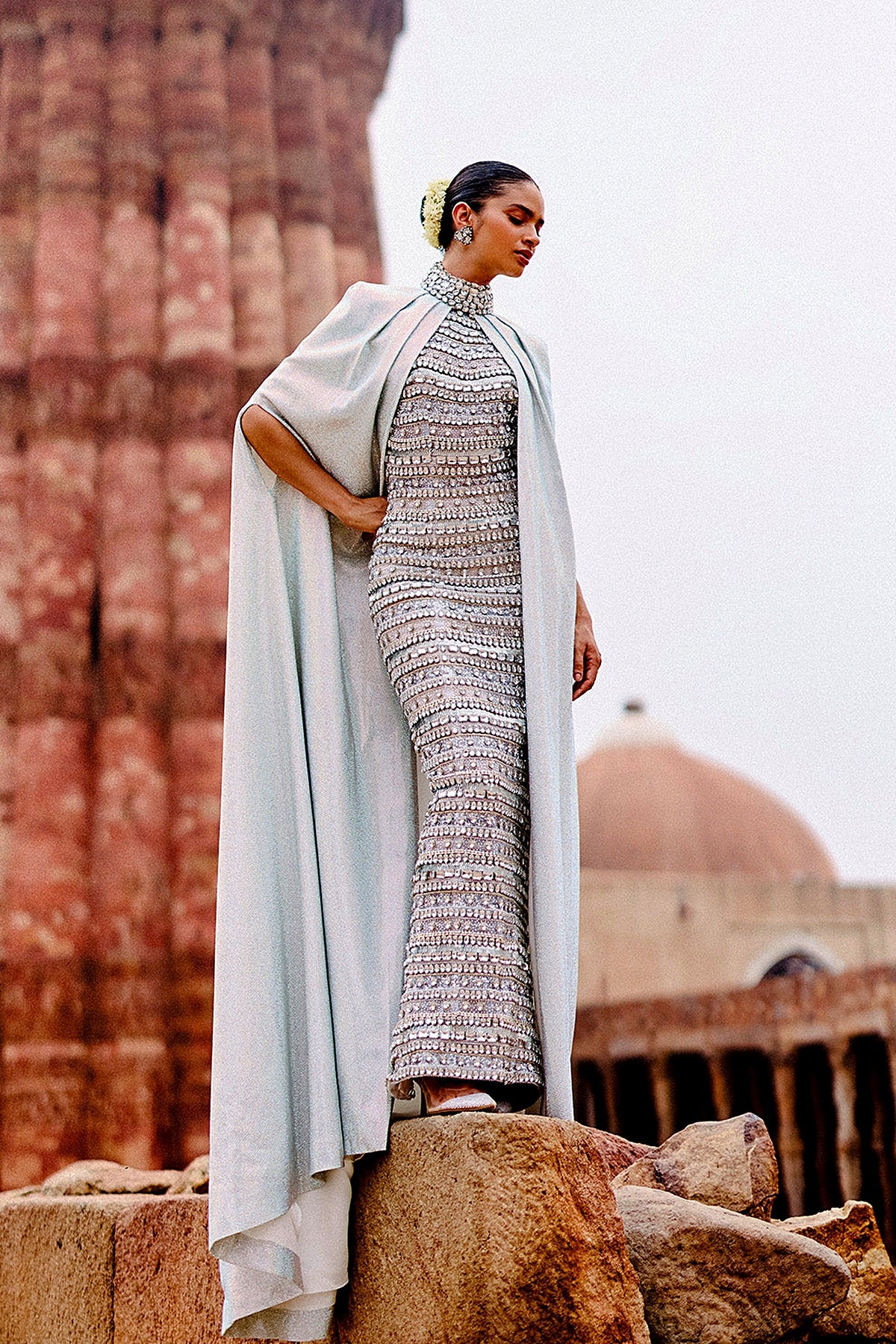 Soma Cascade Silver Stone Dress With White Cape
