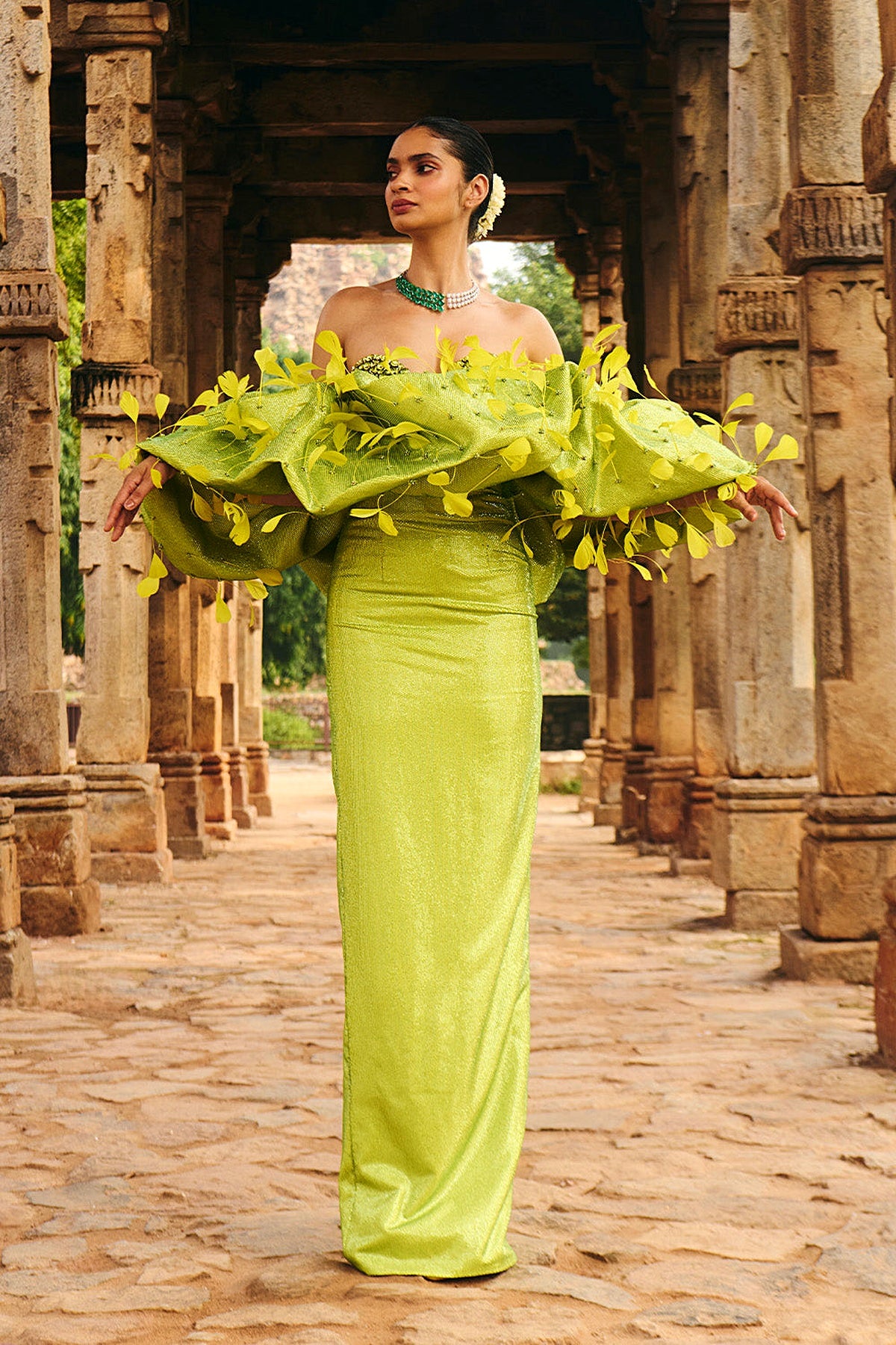 Aranya Green Gown With Volume