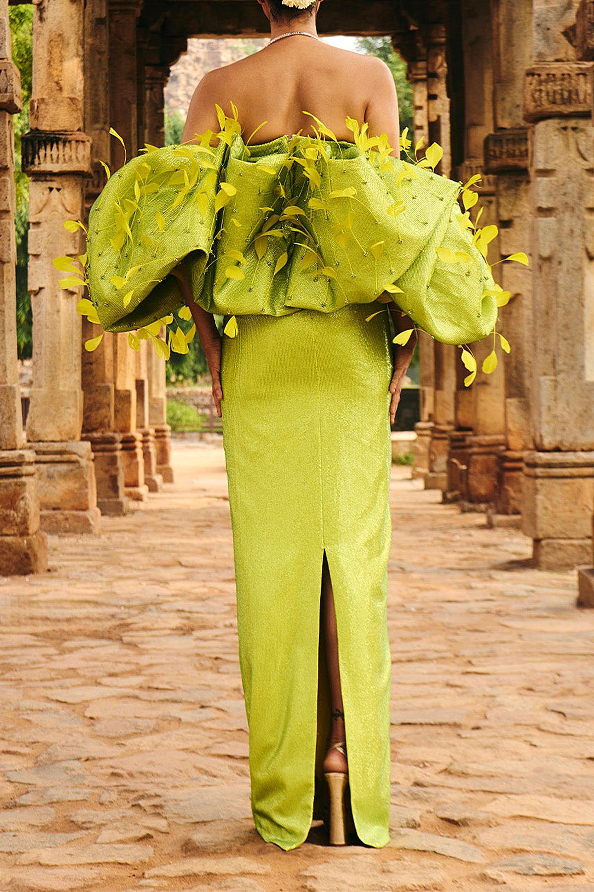 Aranya Green Gown With Volume