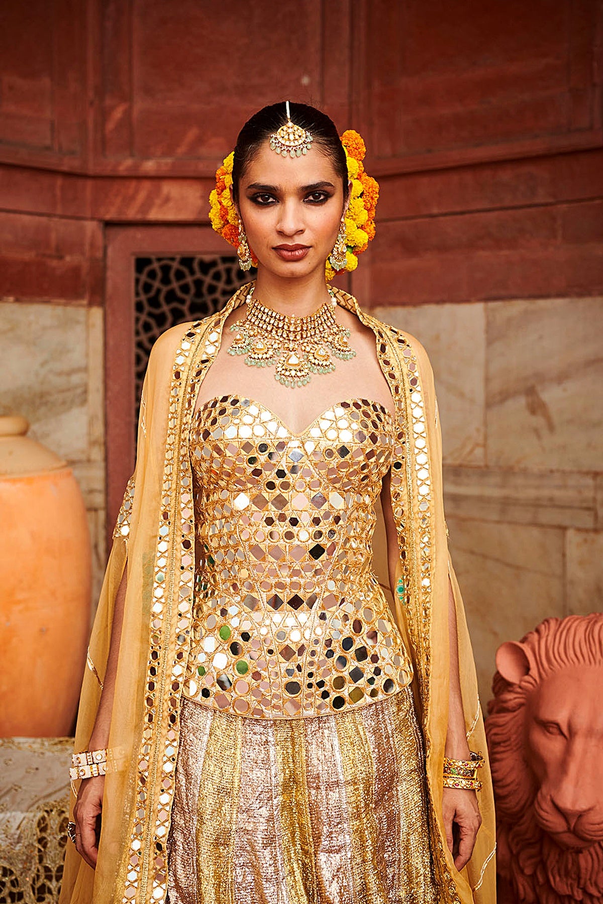 Chandi Sona Sheesh Lampi Lehenga and Cape Set