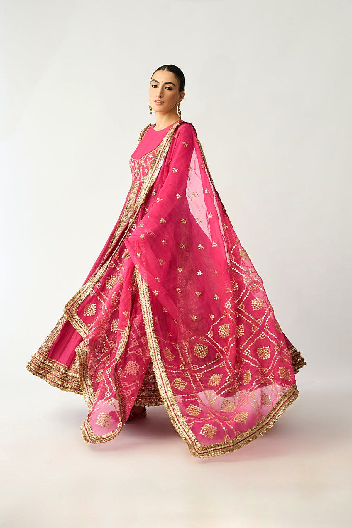 Aarohi Gulabi Lampi Anarkali Dupatta Set