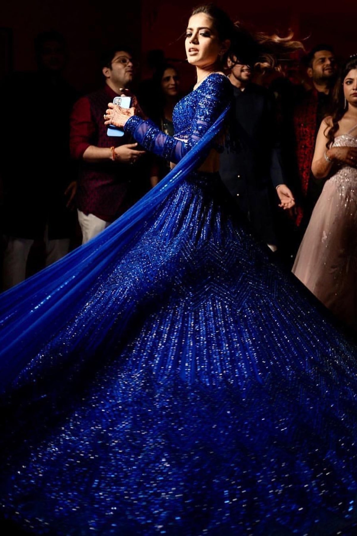 Blue Net Crystal & Cutdana Embroidered Lehenga Set