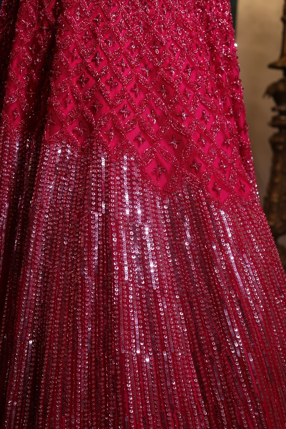 Hot Pink Net Sequins Embroidered Lehenga Set