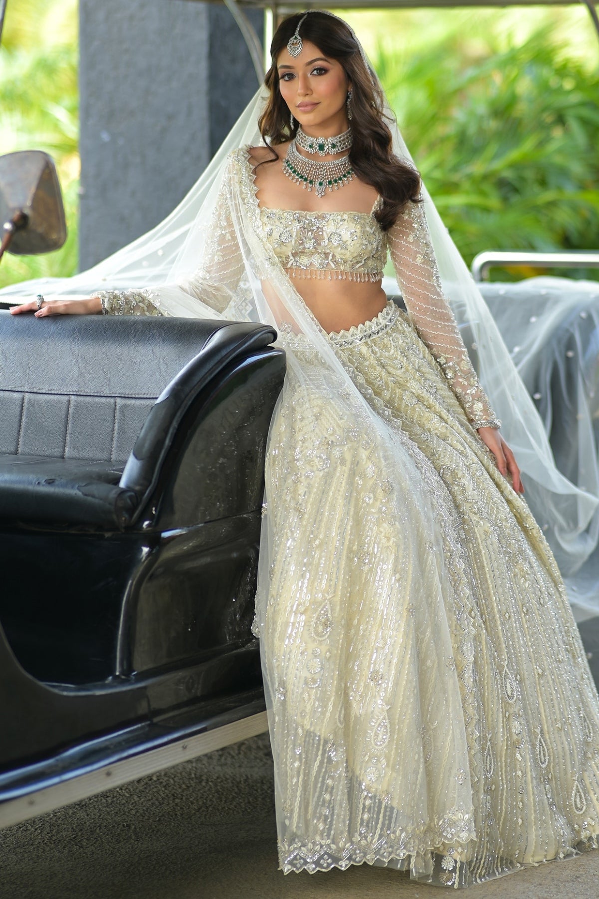 Ivory Net Embroidered Lehenga Set