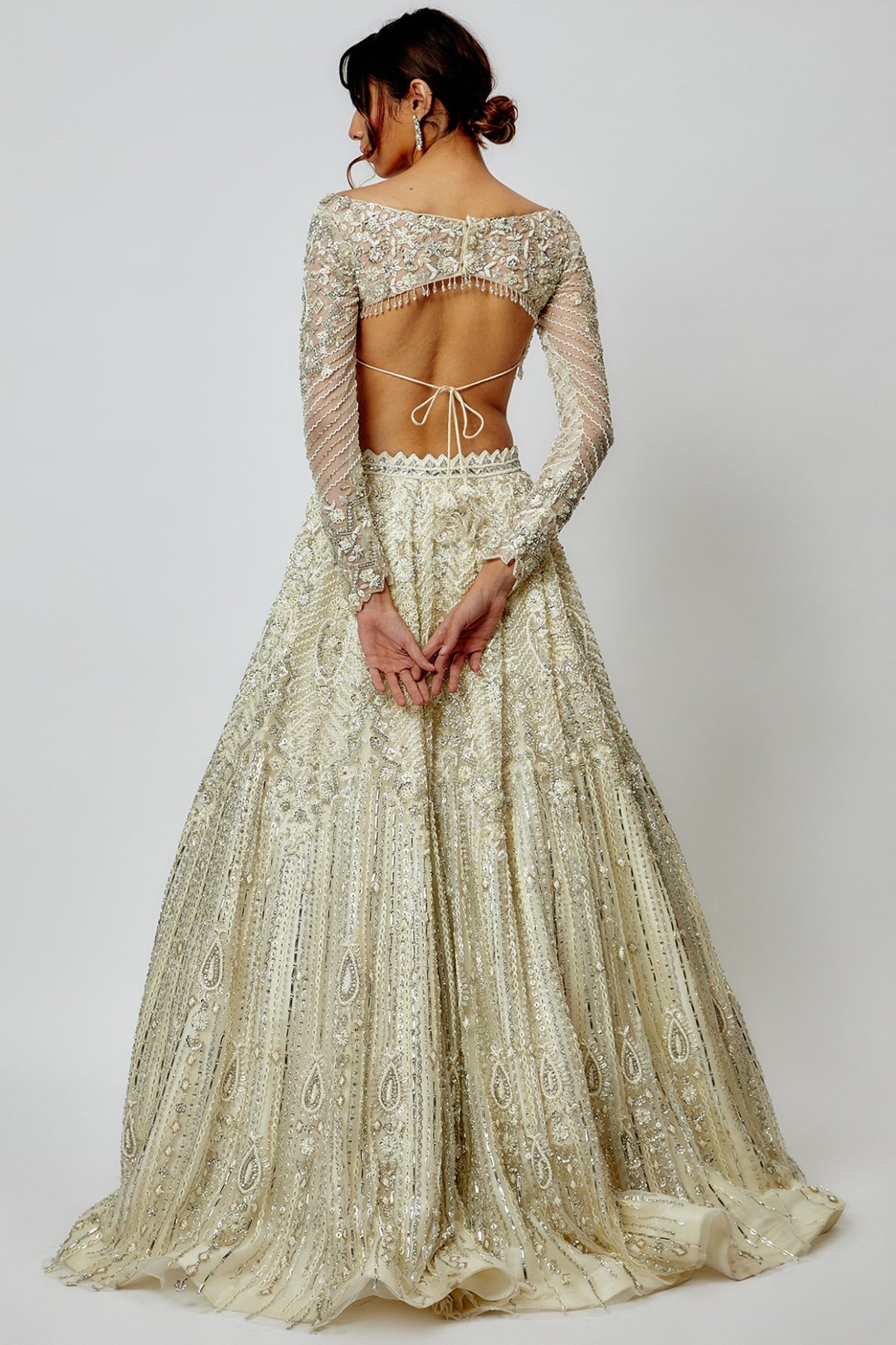 Ivory Net Embroidered Lehenga Set