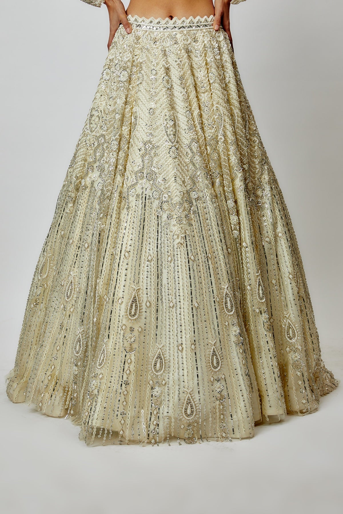 Ivory Net Embroidered Lehenga Set