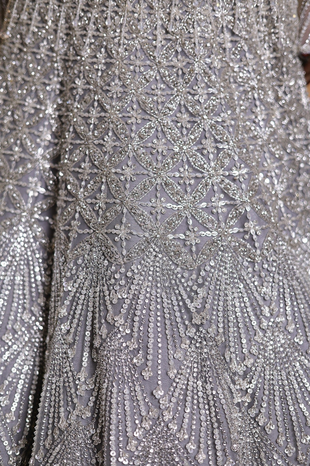 Silver Net Sequins & Cutdana Embroidered Lehenga Set