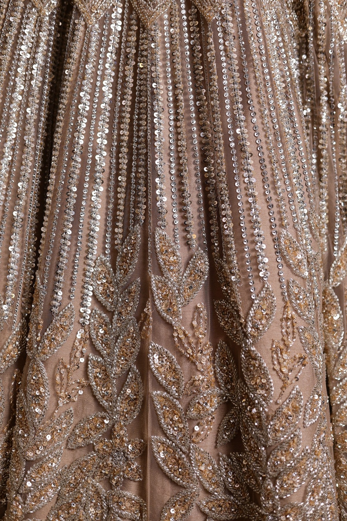Beige Gold Net Crystal Hand Embroidered Lehenga Set