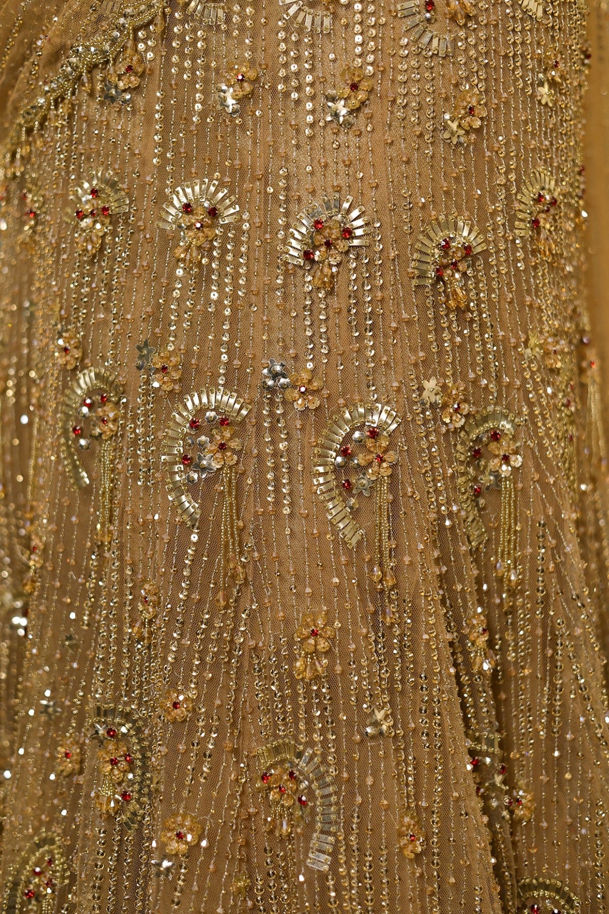 Gold Net Crystal Embroidered Pre-Draped Skirt Saree Set