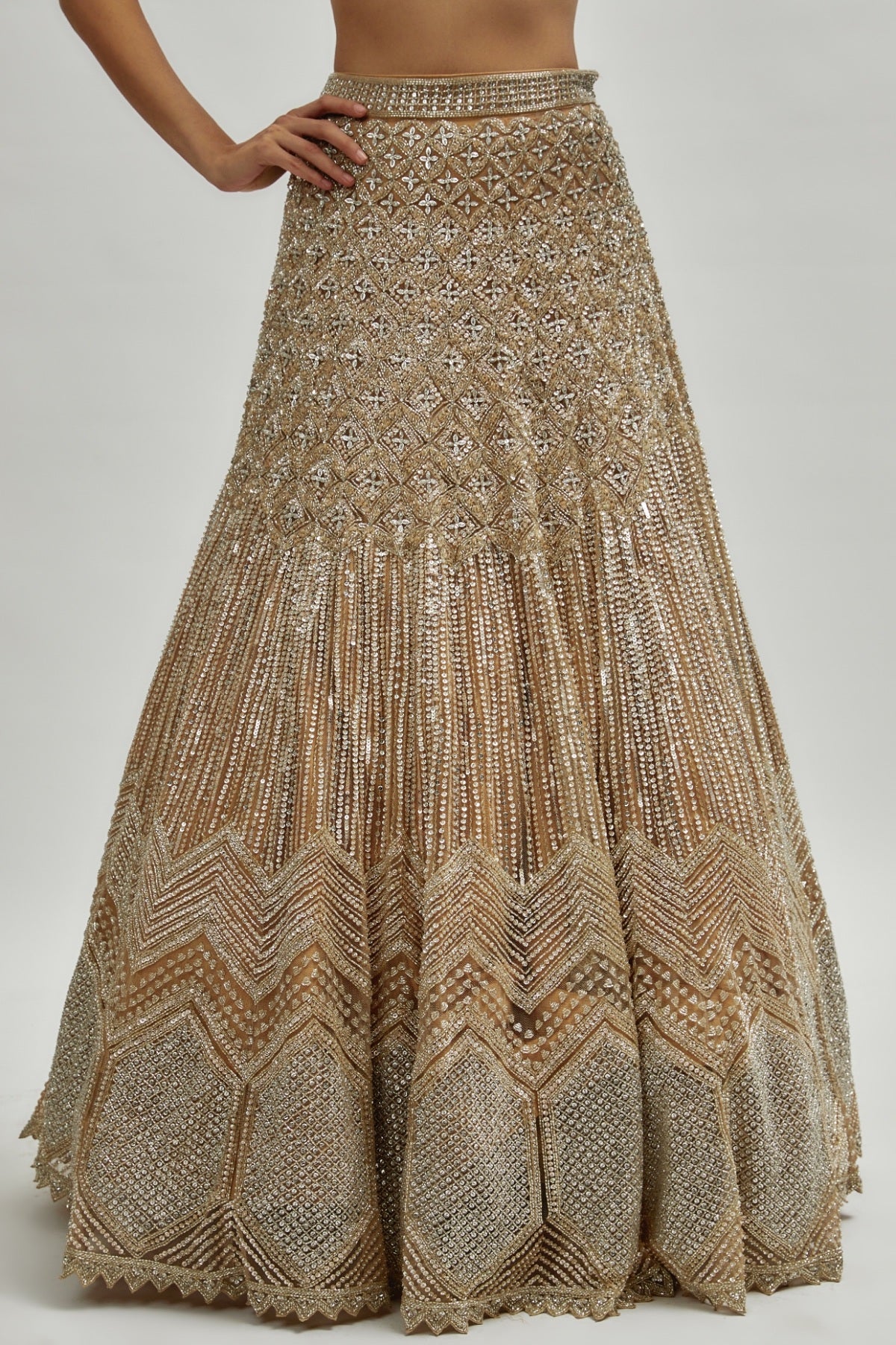 Chrome Gold Net Embroidered Lehenga Set