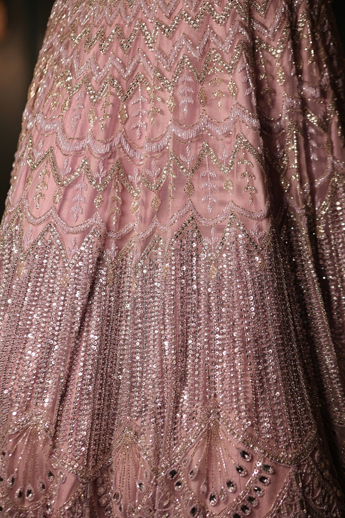 Lilac Net Sequins & Crystal Embroidered Lehenga Set