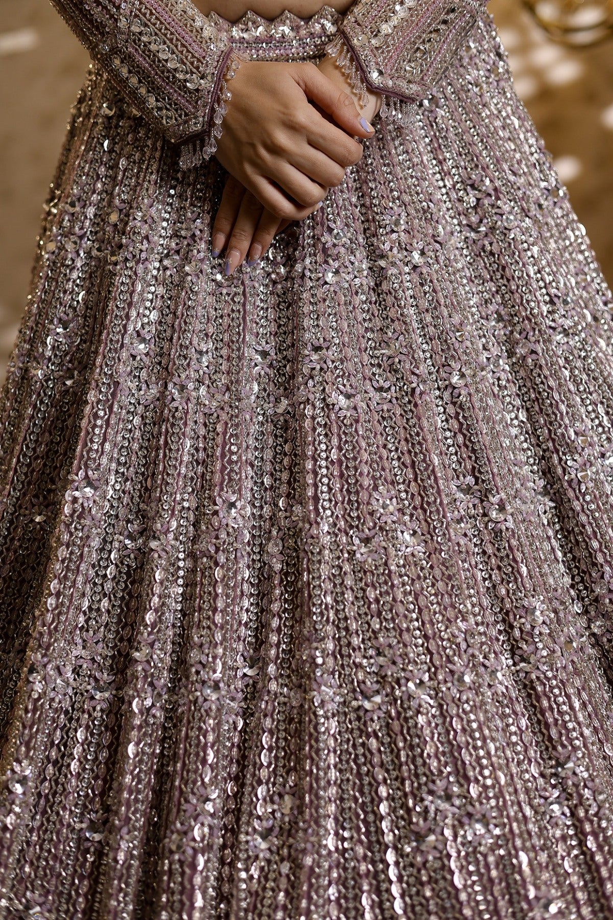 Purple Amethyst Net Sequins & Crystal Embroidered Lehenga Set
