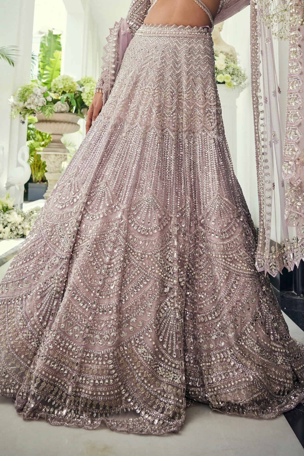 Lilac Net Sequins & Cutdana Embroidered Lehenga Set