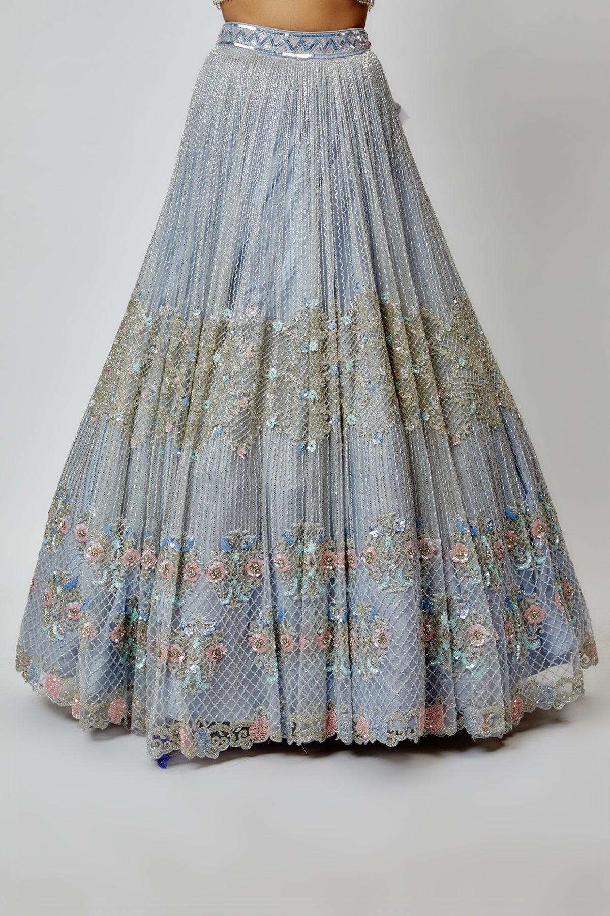 Periwinkle Net Embroidered Lehenga Set
