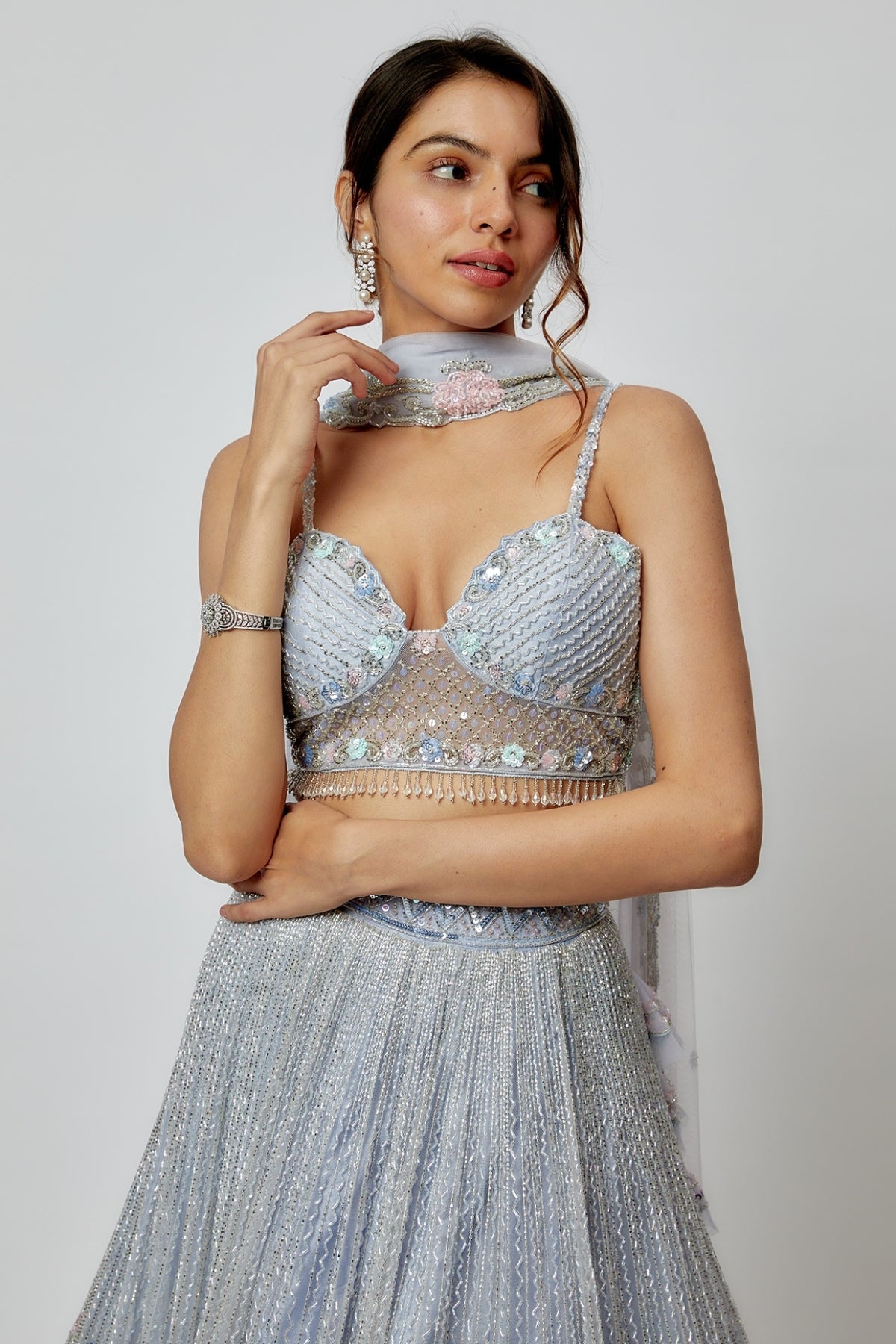 Periwinkle Net Embroidered Lehenga Set