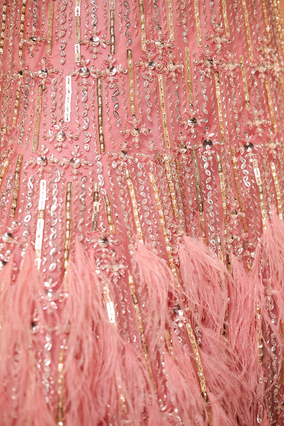 Pink Net Cutdana & Crystal Embroidered Lehenga Set
