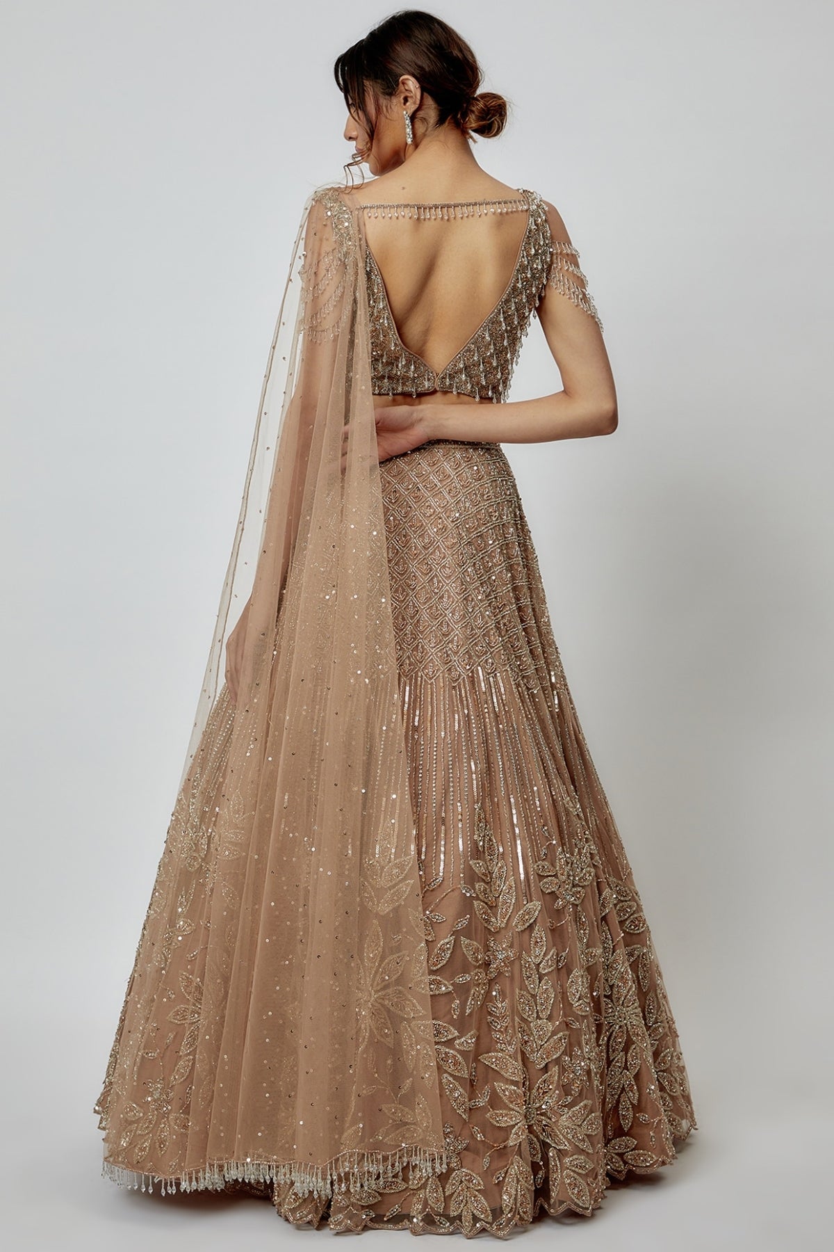 Beige Gold Net Embroidered Lehenga Set