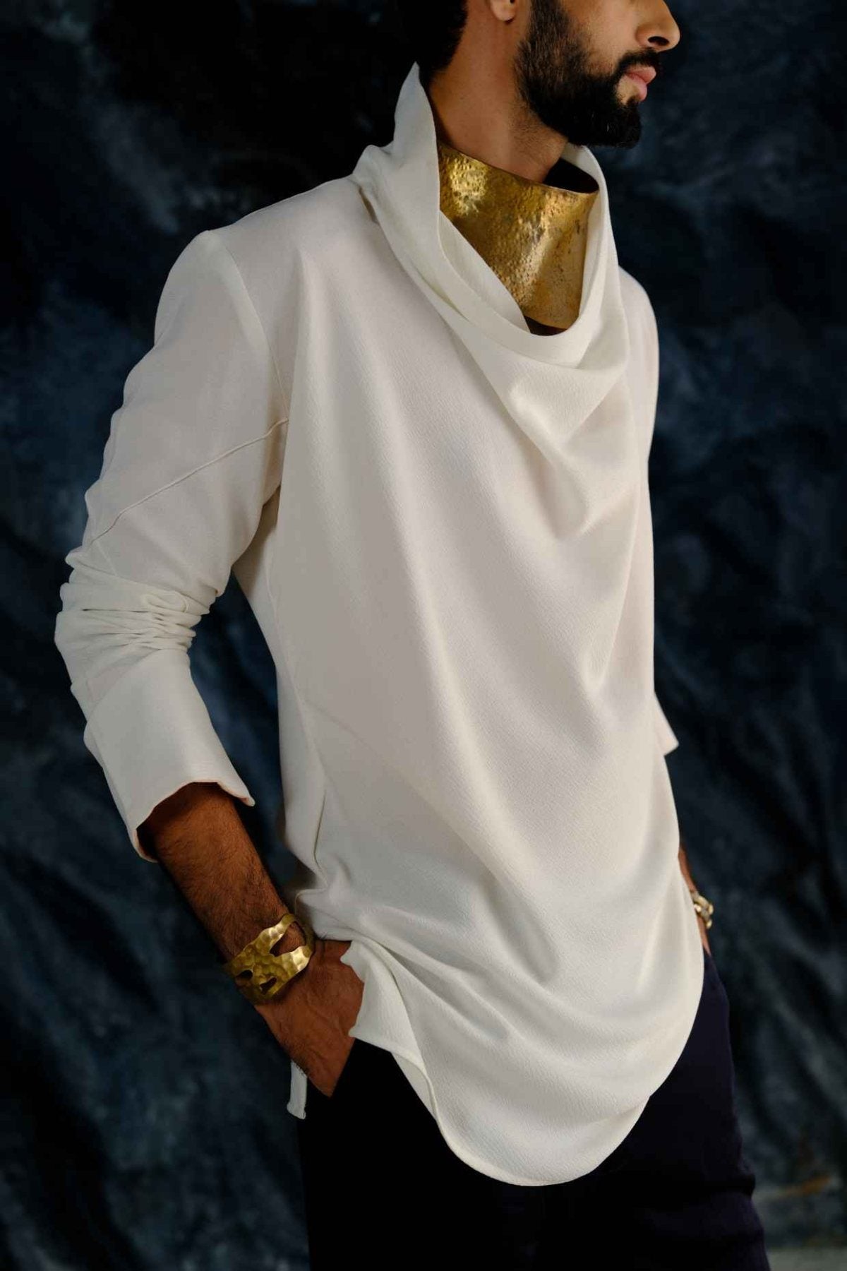 Ivory Cowl Neck Shirt Set