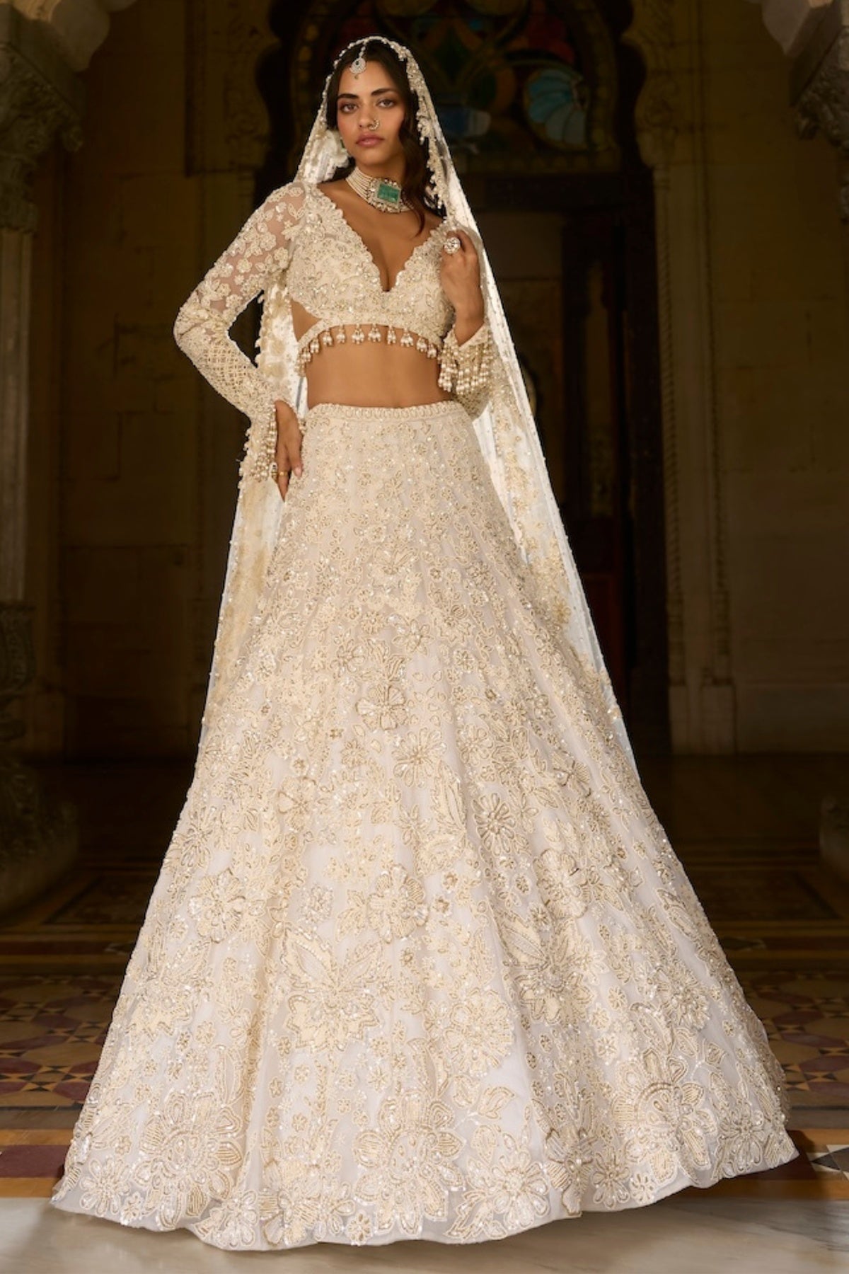 Ivory Gold Sequin Lehenga Set