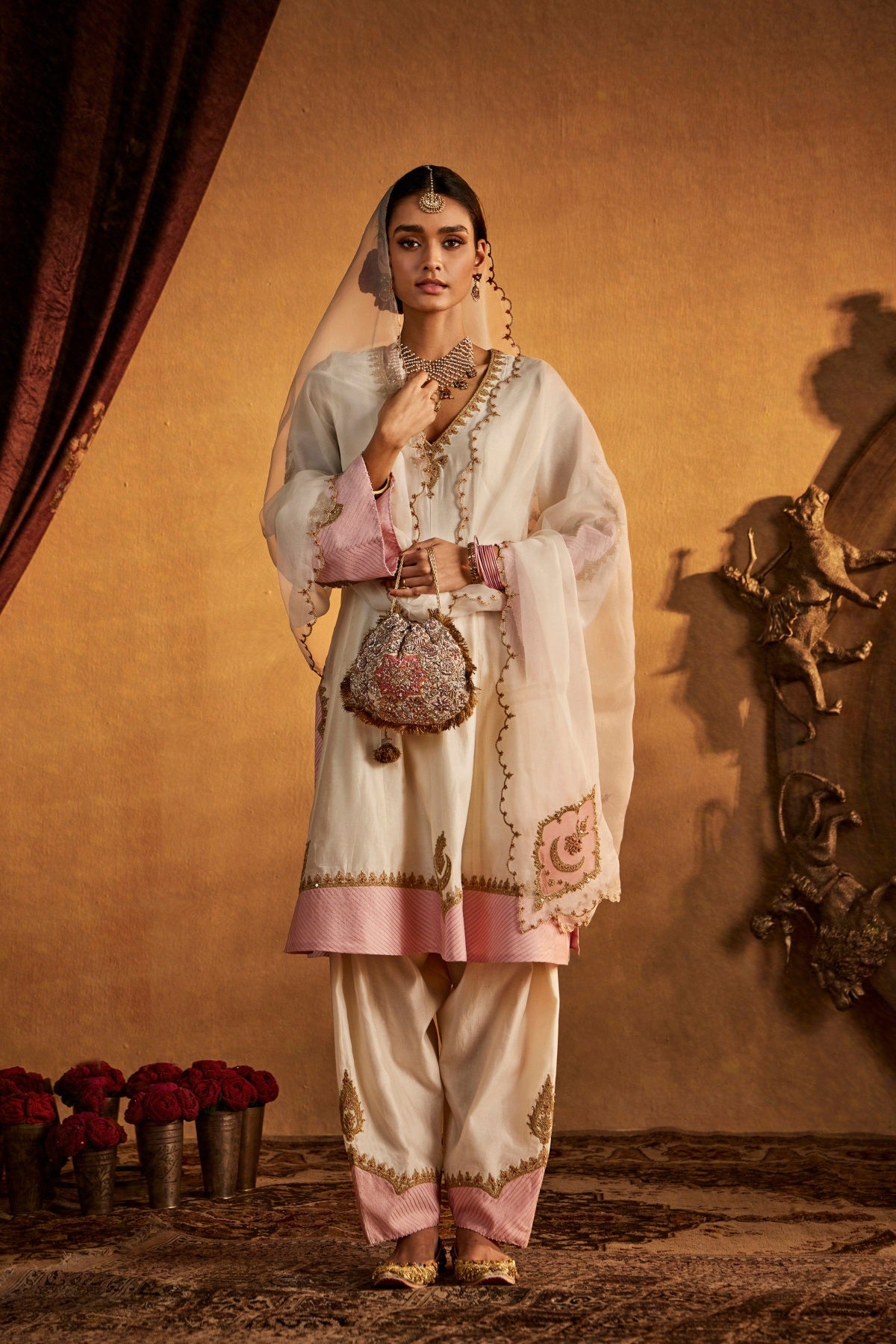 Ivory-Pink Kalidar Set